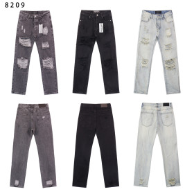 Leather Embroidered Letter Jeans