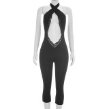 Hollow neck strap seven part jumpsuit C26JP232