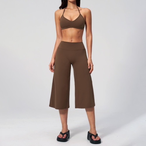 Sports shock-absorbing bra, tight fitting quick drying high waisted mid length pants, yoga suit set
