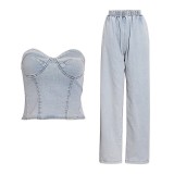 Sleeveless stretch denim two-piece set YM5315