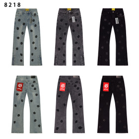 Leather Embroidered Letter Jeans Rose Pants
