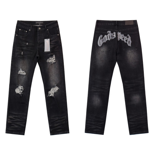 Leather Embroidered Letter Jeans