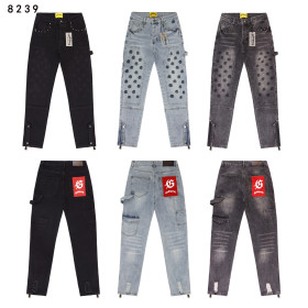 Leather Embroidered Letter Jeans
