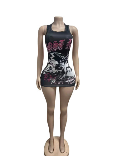 Skeleton print sleeveless vest dress FC1522
