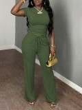 Short sleeved pleated top sports pants two-piece set H0385