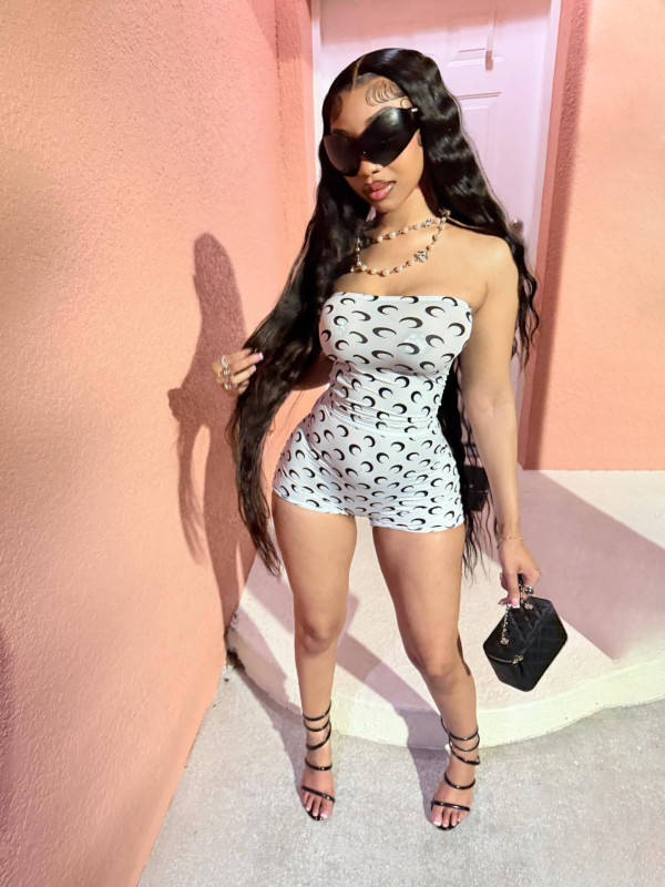 Moon print elastic tight strapless shorts two-piece set FC1578