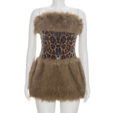 Mao Mao patchwork leopard print sequined strapless dress D26DS271