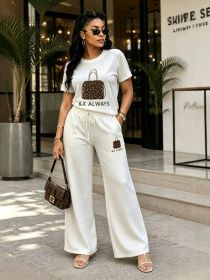 Diamond hot short sleeved wide leg pants two-piece set S1077577700836