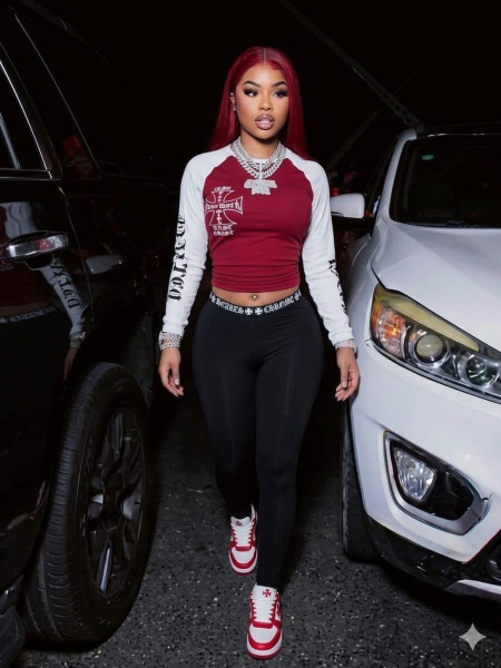 Shoulder long sleeved T-shirt with printed letters and color blocking tight pants two-piece set FC1561