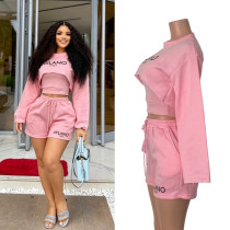 Large letter printed long sleeved cover shirt+inner vest+drawstring shorts three piece set S1076990631737 Large letter printed long sleeved cover shirt+inner vest+drawstring shorts three piece set S1076990631737