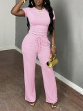 Short sleeved pleated top sports pants two-piece set H0385