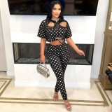 Printed round neck puncture pin short T-shirt two-piece set (including pin) Y8032