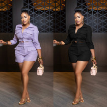 Flip collar single breasted pocket shirt shorts two-piece set YS8028 Flip collar single breasted pocket shirt shorts two-piece set YS8028