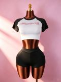 Hot stamping letter color blocking sports set MH1023
