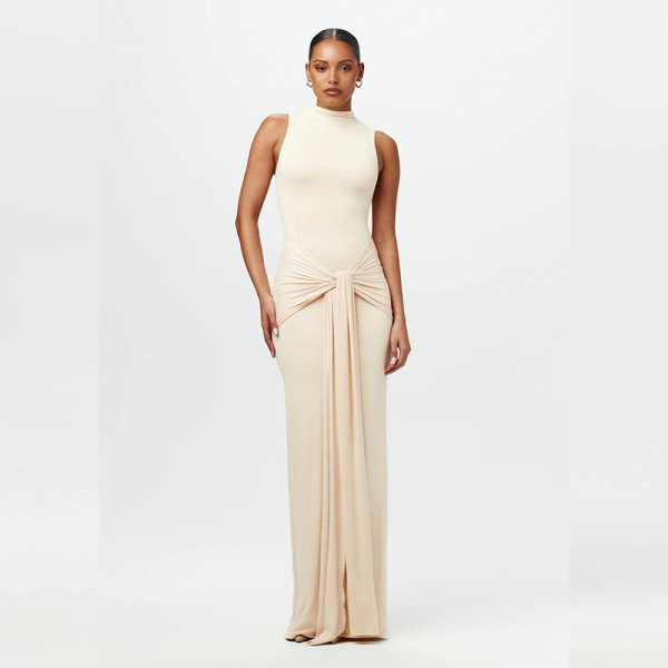 Round neck sleeveless waist cinching and hip hugging dress DFQ240782