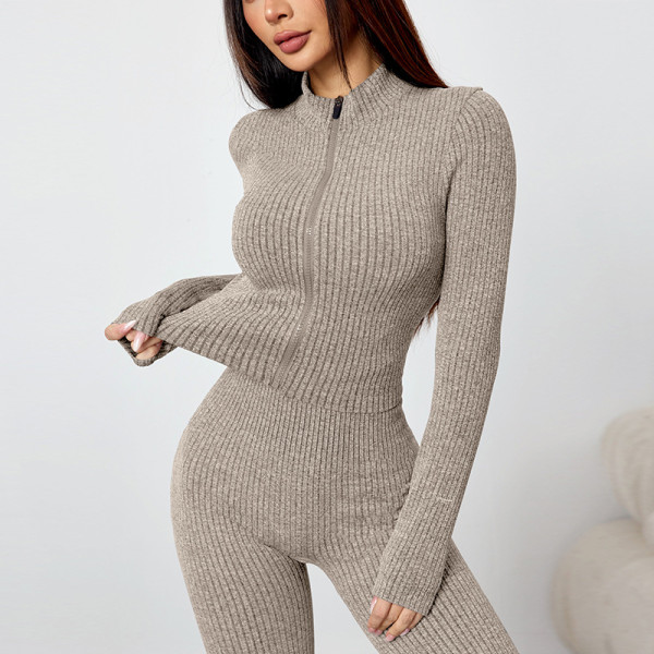 External threaded zipper yoga suit set A990800105374-1