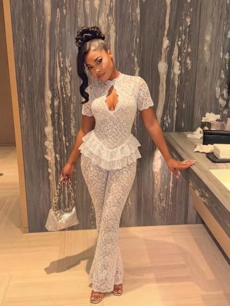 Lace hollow short sleeved jumpsuit MH1059