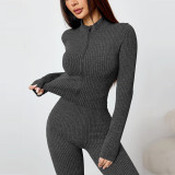 External threaded zipper yoga suit set A990800105374-1