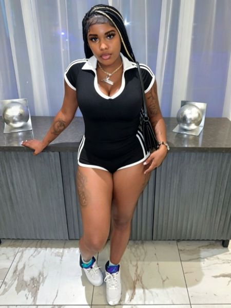 V-neck shoulder short sleeved T-shirt waist cinching sports suit MH1035