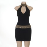 Hanging neck, revealing backpack, hip short dress YJ26219