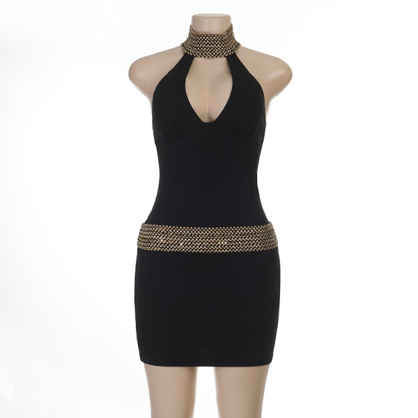 Hanging neck, revealing backpack, hip short dress YJ26219