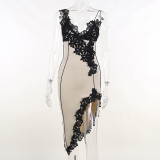 Deep V-strap dress with exposed backpack buttocks short skirt JY22618