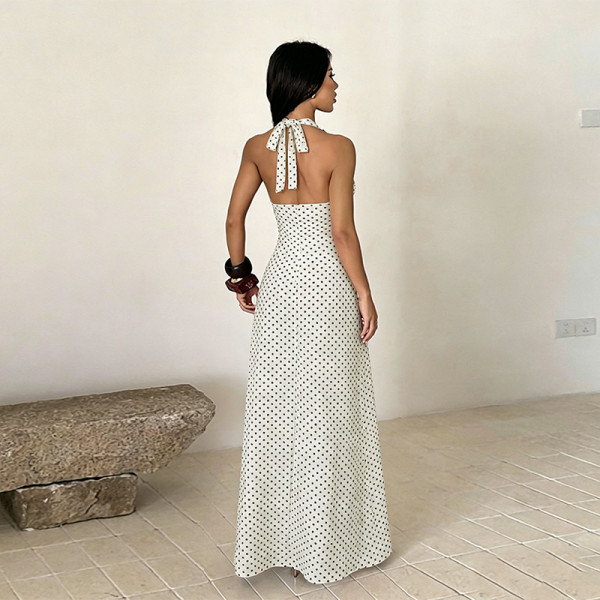 Polka dot hanging neck high slit long skirt sleeveless high neck hip hugging dress YL26310DGO