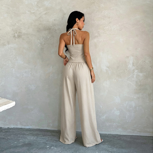 Two piece set of neck hanging cross waisted camisole and loose hanging floor dragging wide leg pants XY26263PFO