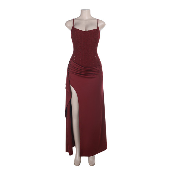 Sling texture slit dress YJ26050DGO