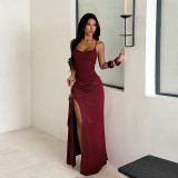 Sling texture slit dress YJ26050DGO