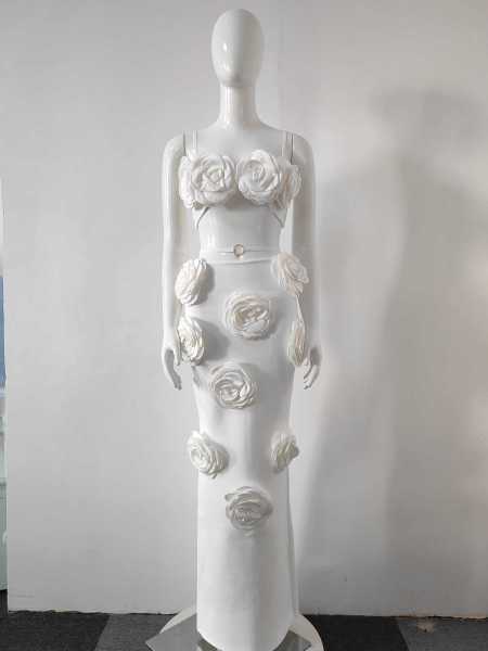 Duo Decorative Pure White Dress A1061388539389