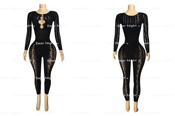 Leopard print hollow pearl high needle thick jumpsuit H7111