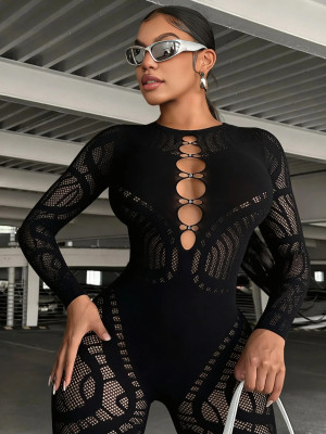 External hollow out rhinestone high waisted thick jumpsuit H7112
