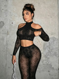 Long sleeved top, thick leggings, hollowed out set H7118