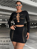 Black Pearl Hollow Knitted Two piece Bag Hip Skirt H7104 Black Pearl Hollow Knitted Two piece Bag Hip Skirt H7104