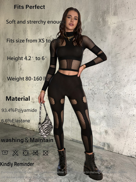 High needle thick hollow out long sleeved top and pants set H7121