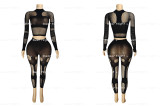 High needle thick hollow out long sleeved top and pants set H7121