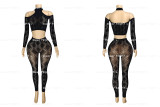 Long sleeved top, thick leggings, hollowed out set H7118