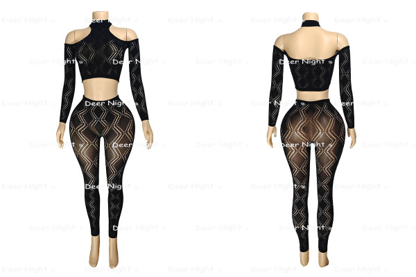 Long sleeved top, thick leggings, hollowed out set H7118