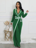 Color blocked minimalist daily long sleeved jumpsuit A3249