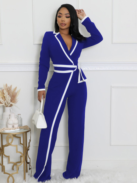 Color blocked minimalist daily long sleeved jumpsuit A3249