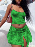 Printed camisole vest split skirt two-piece set A7046