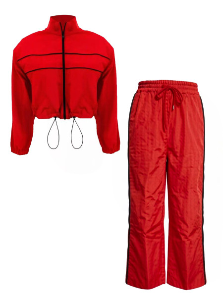 Zipper drawstring hem jacket jacket+pocket wide leg pants pants pants A713