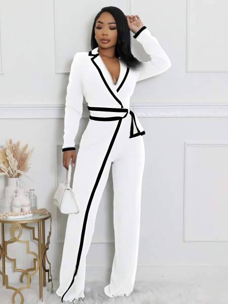 Color blocked minimalist daily long sleeved jumpsuit A3249
