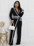 Color blocked minimalist daily long sleeved jumpsuit A3249