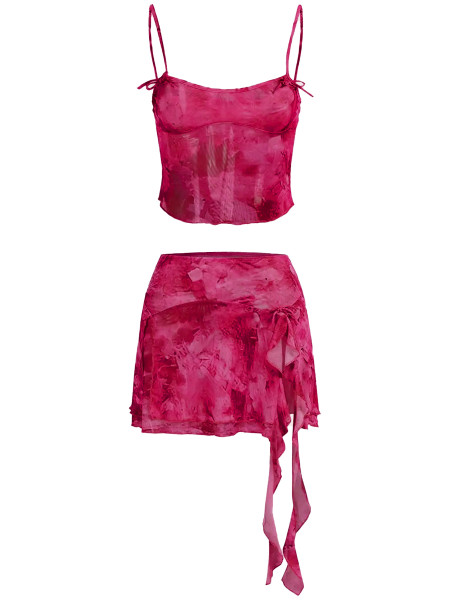 Printed camisole vest split skirt two-piece set A7046
