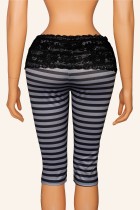 Striped lace cropped bottom pants, mid length pants K26L2741 Striped lace cropped bottom pants, mid length pants K26L2741