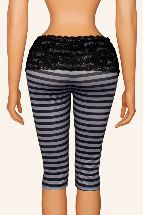 Striped lace cropped bottom pants, mid length pants K26L2741