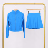 Short standing collar jacket and short skirt set LU1046997315629