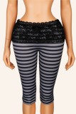 Striped lace cropped bottom pants, mid length pants K26L2741